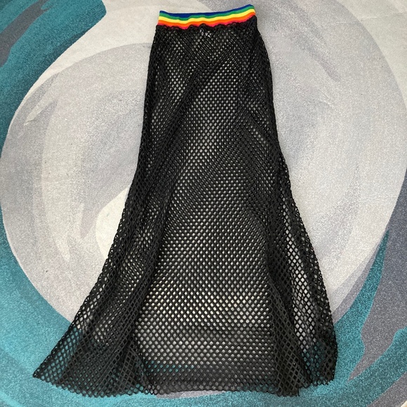 Jaded London Rainbow  and Black Mesh Maxi Skirt - Picture 5 of 8